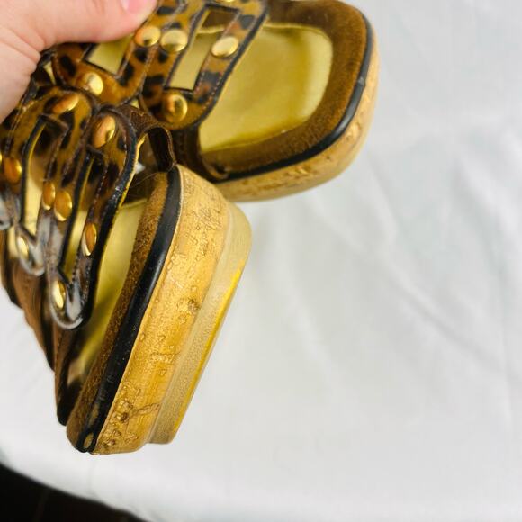 Dezario Leather Animal Print Platform Cork Wedge Sandals - Size 39 / 8.5 - Picture 9 of 9